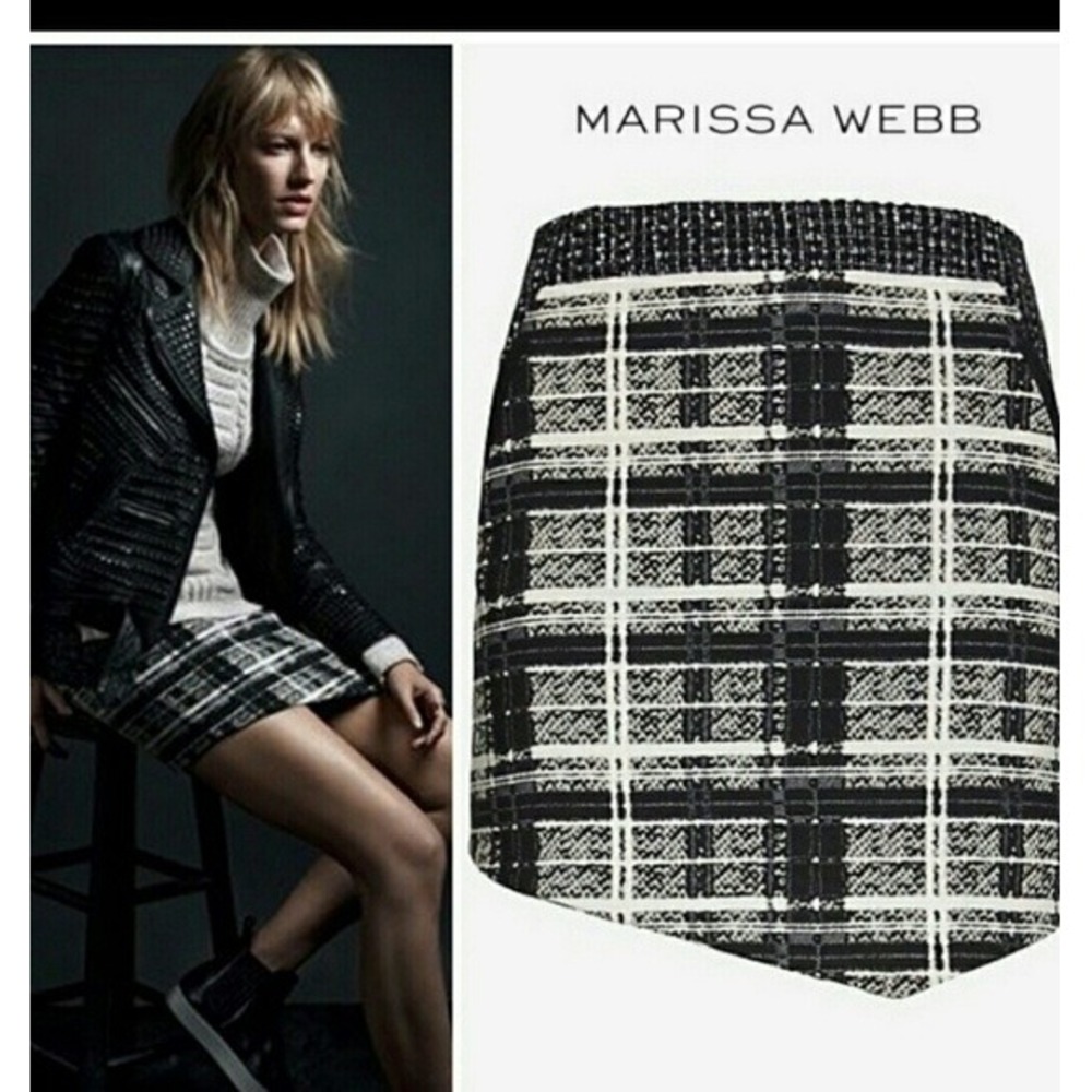 Marissa Webb Black & White‎ Mixed Tweed Asymmetrical Mini Skirt - Size 8